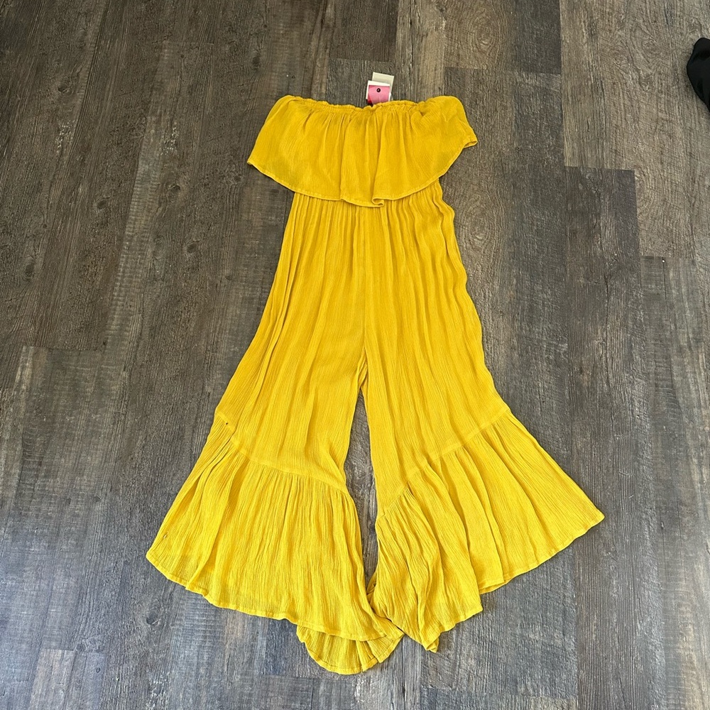 NWT goa beachwear by japna Yellow Off-Shoulder Flowy Jumpsuit - Size S